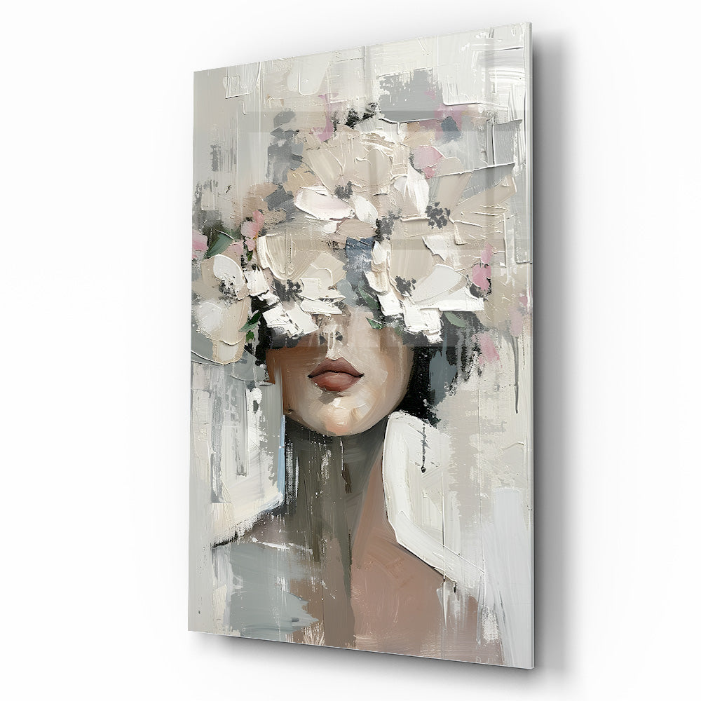 Çiçekli Kadın Cam Tablo