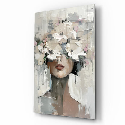 Çiçekli Kadın Cam Tablo