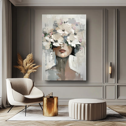 Çiçekli Kadın Cam Tablo