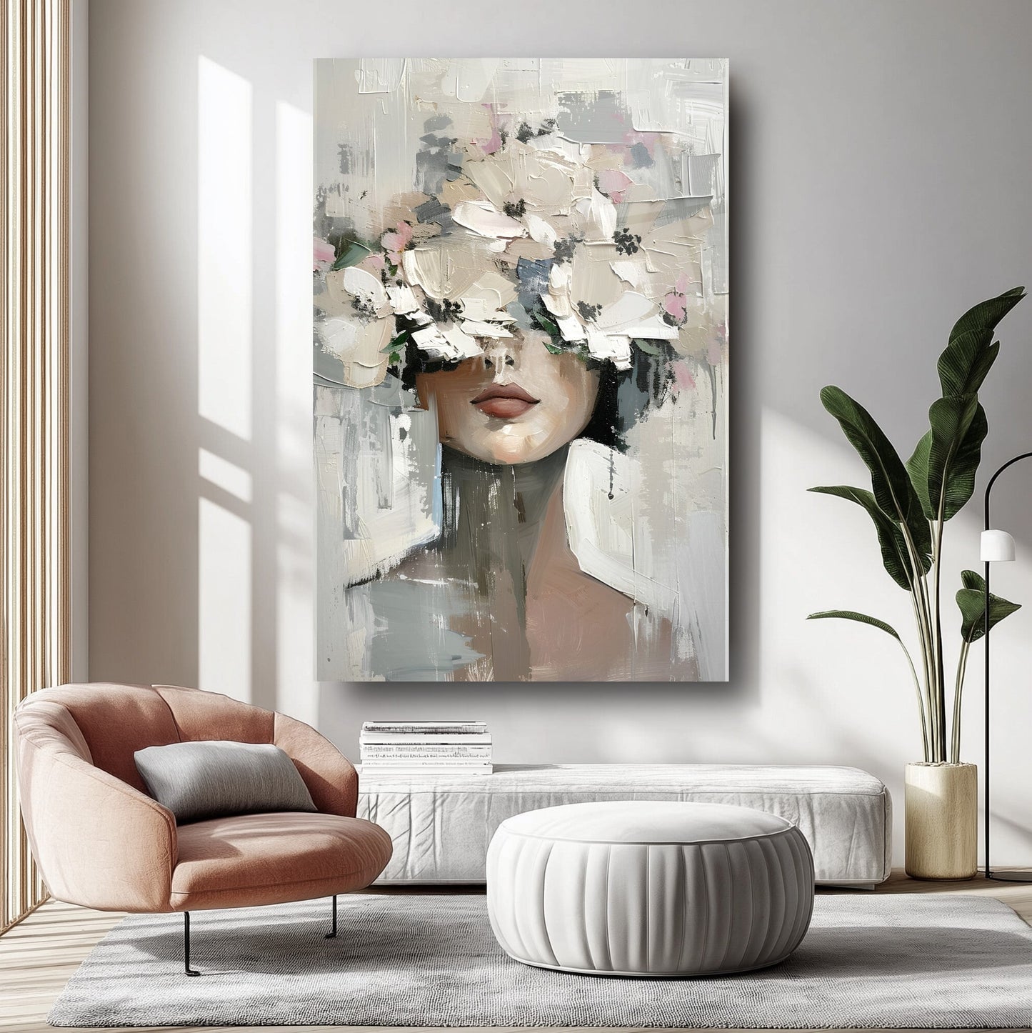 Çiçekli Kadın Cam Tablo