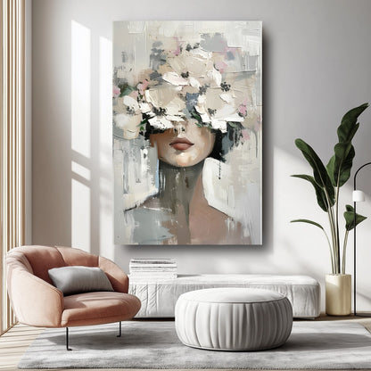 Çiçekli Kadın Cam Tablo
