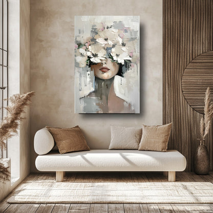 Çiçekli Kadın Cam Tablo