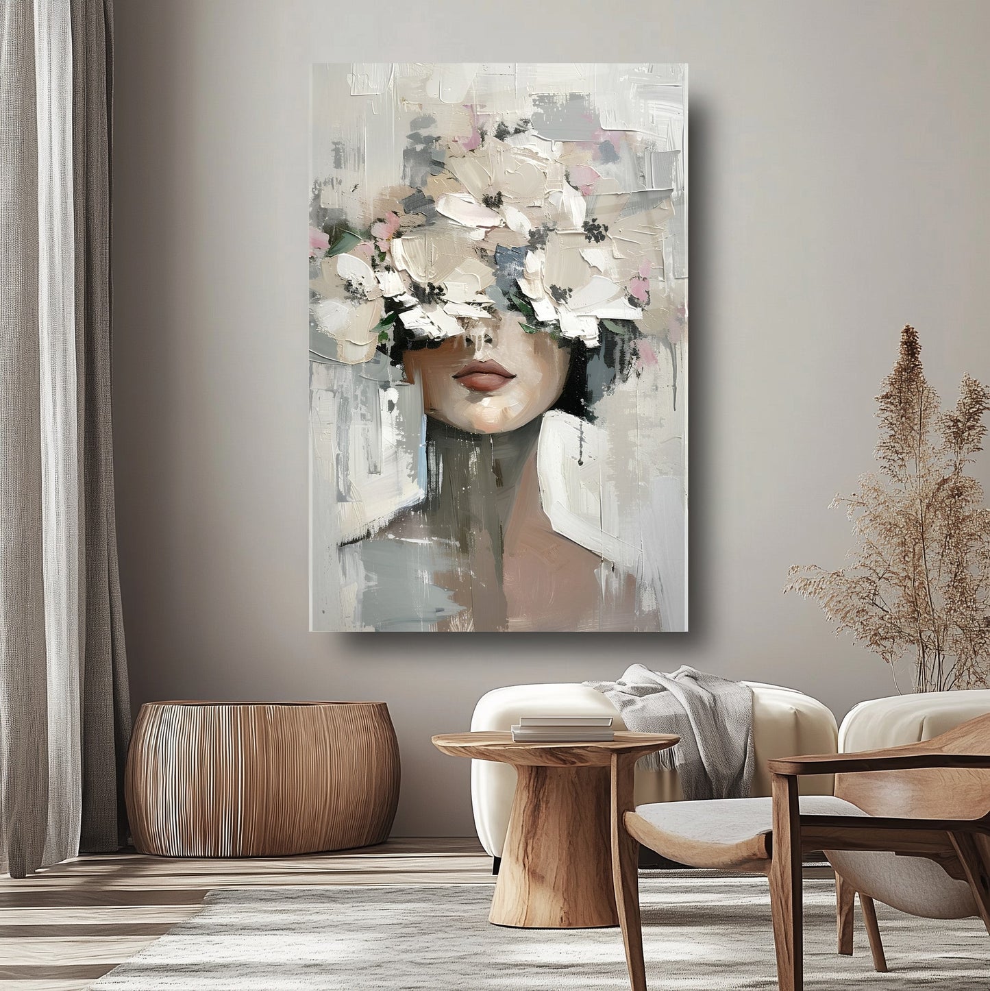 Çiçekli Kadın Cam Tablo