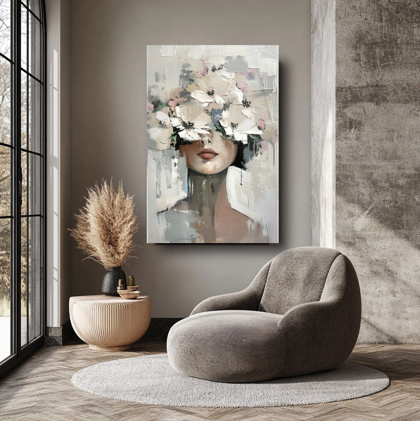 Çiçekli Kadın Cam Tablo