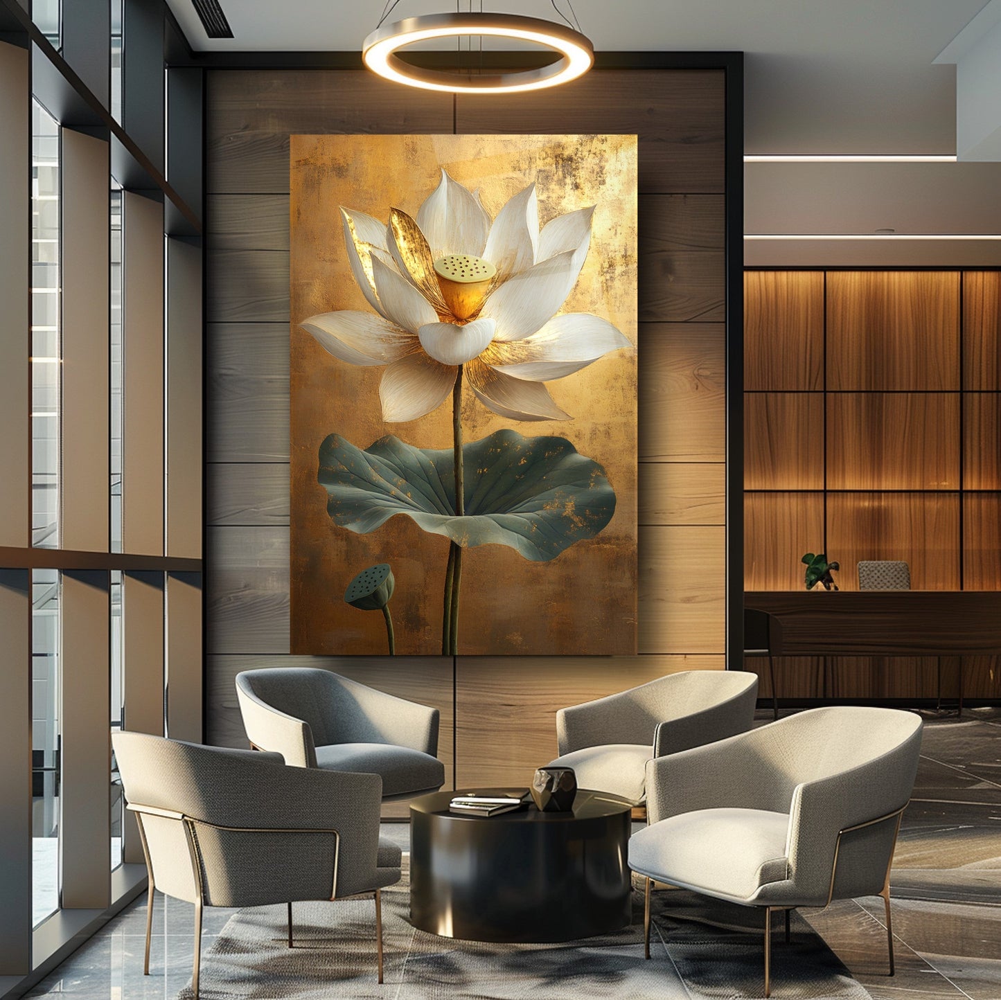 Gold Detaylı Beyaz Çiçek Cam Tablo