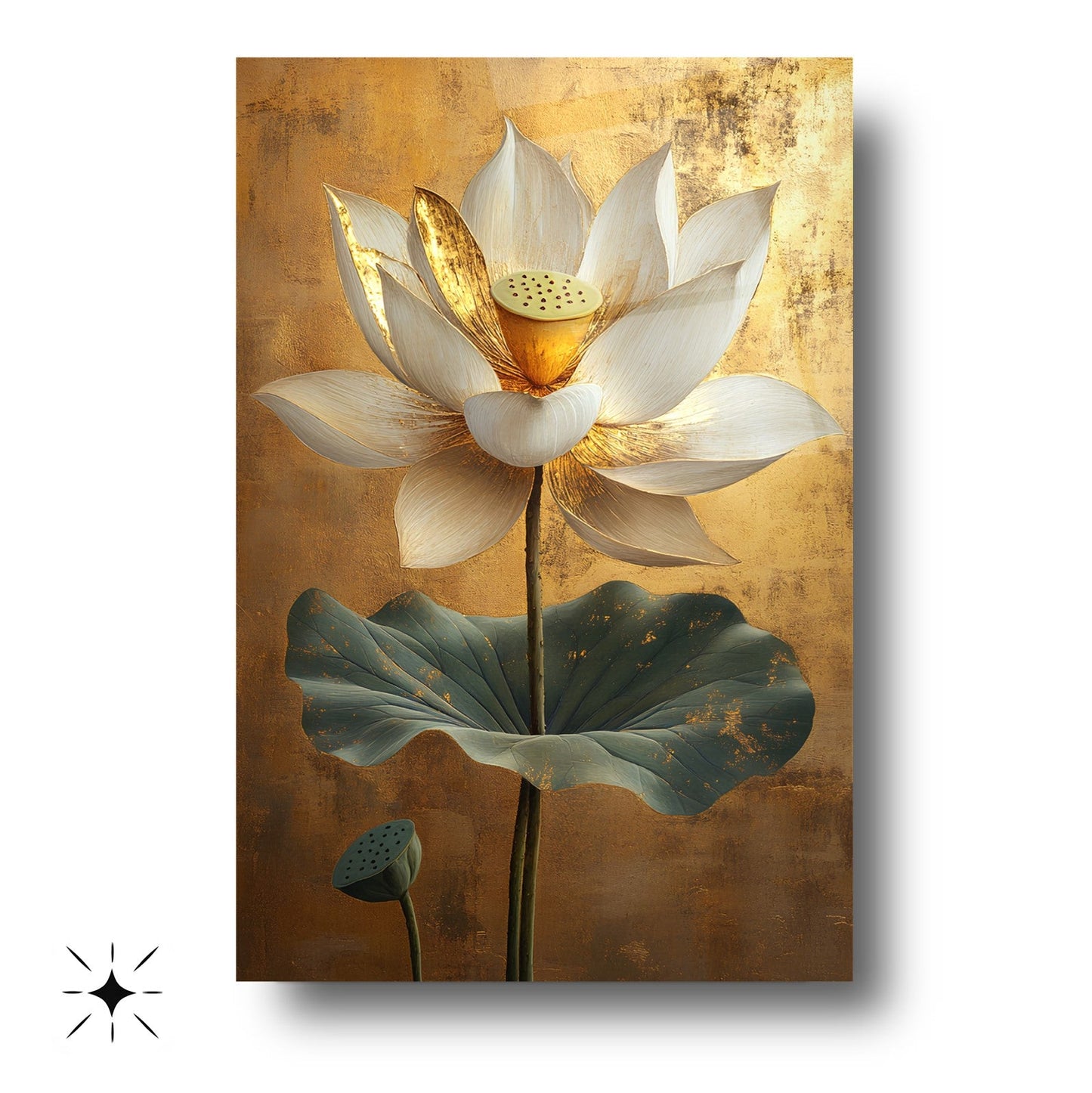 Gold Detaylı Beyaz Çiçek Cam Tablo