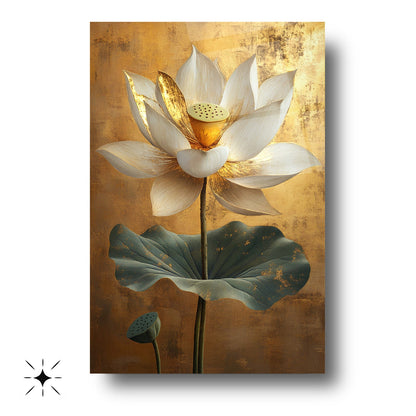 Gold Detaylı Beyaz Çiçek Cam Tablo