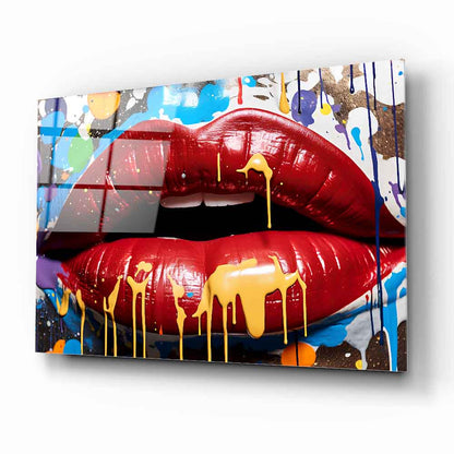 Grafiti Boyalı Dudak Cam Tablo