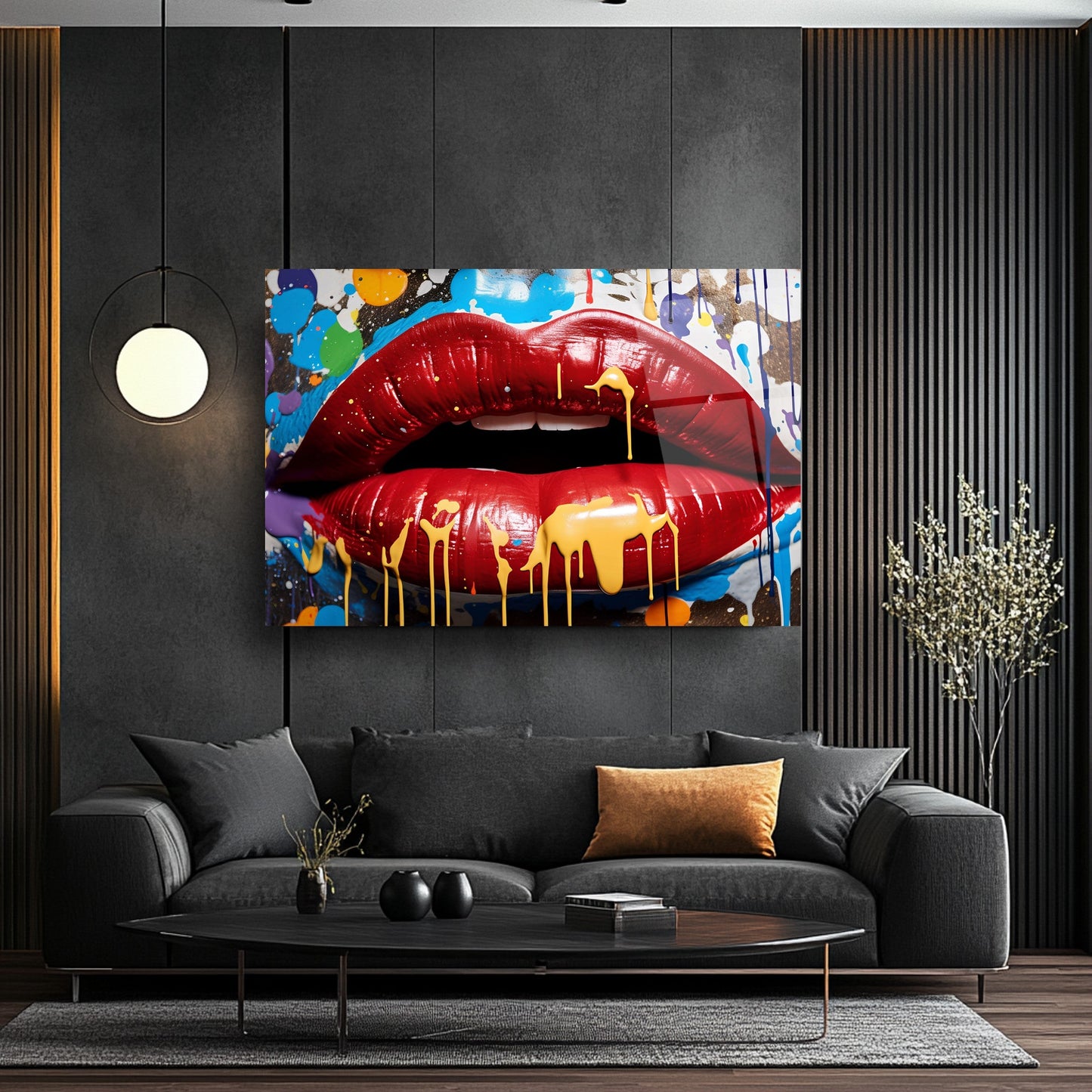 Grafiti Boyalı Dudak Cam Tablo