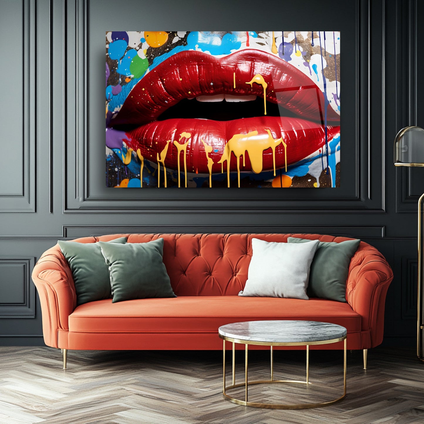 Grafiti Boyalı Dudak Cam Tablo