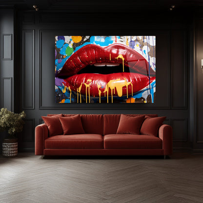 Grafiti Boyalı Dudak Cam Tablo