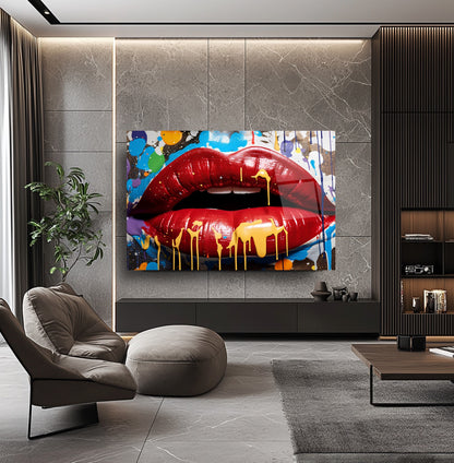 Grafiti Boyalı Dudak Cam Tablo