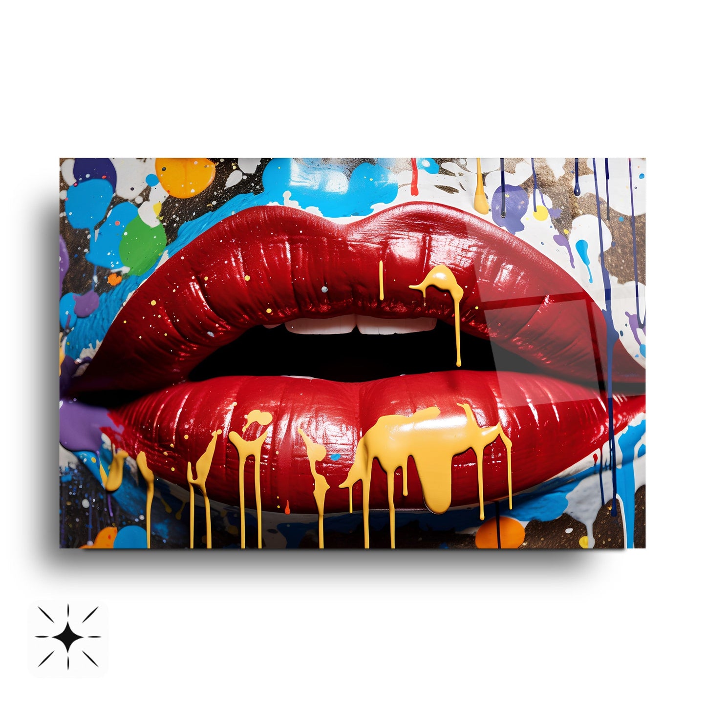 Grafiti Boyalı Dudak Cam Tablo