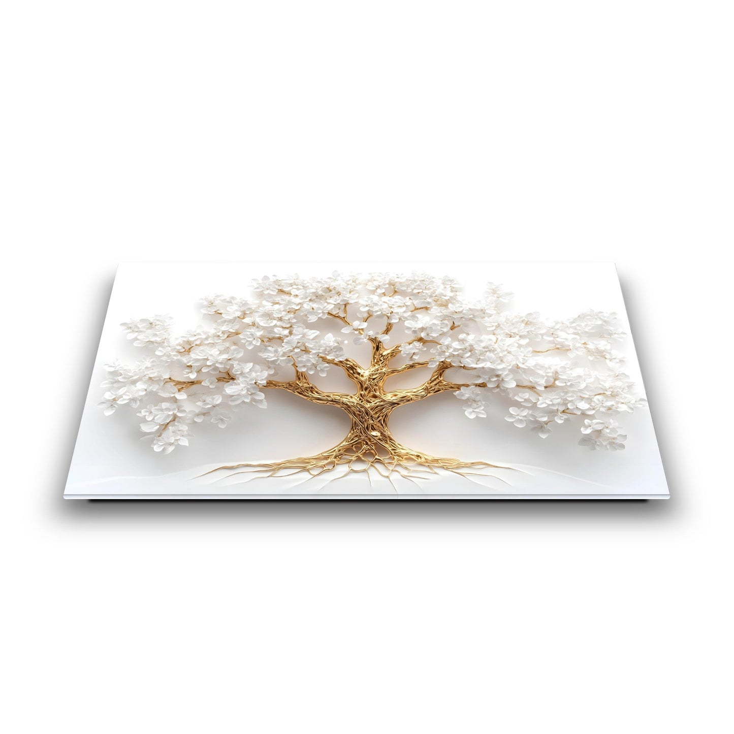 Gold Beyaz Hayat Ağacı Cam Tablo