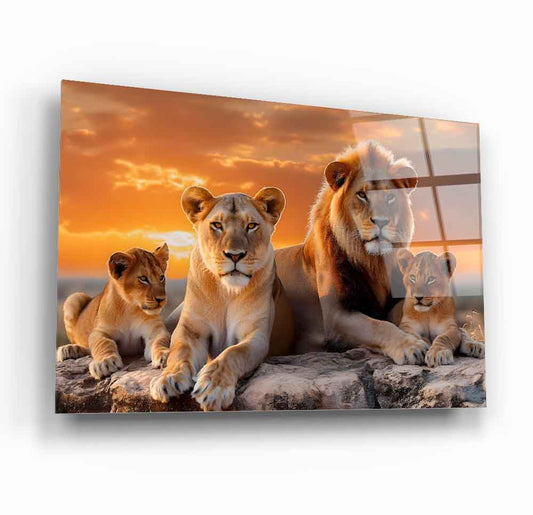 Aslan Ailesi Cam Tablo