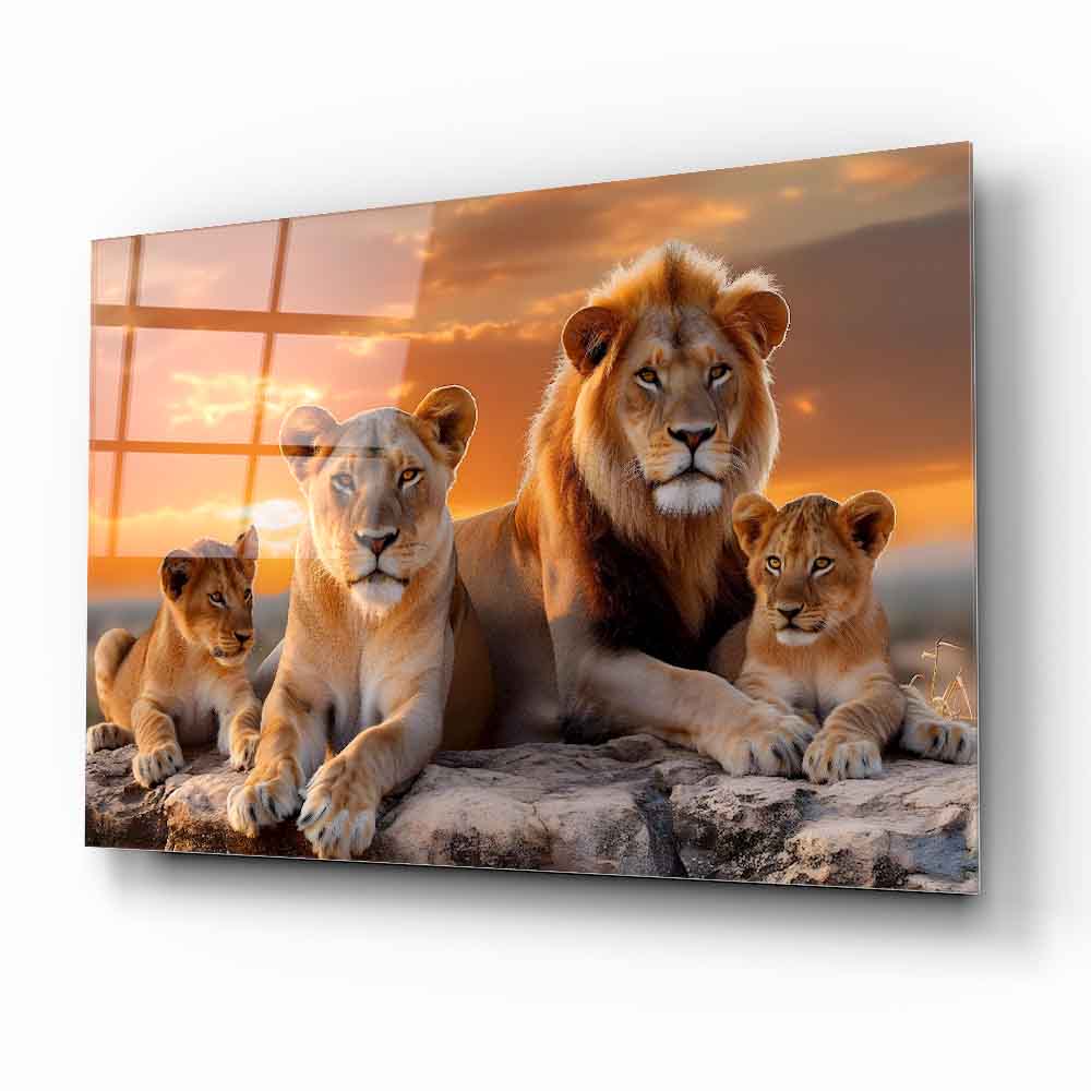 Aslan Ailesi Cam Tablo
