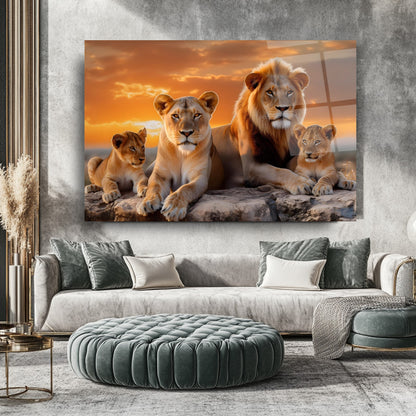 Aslan Ailesi Cam Tablo