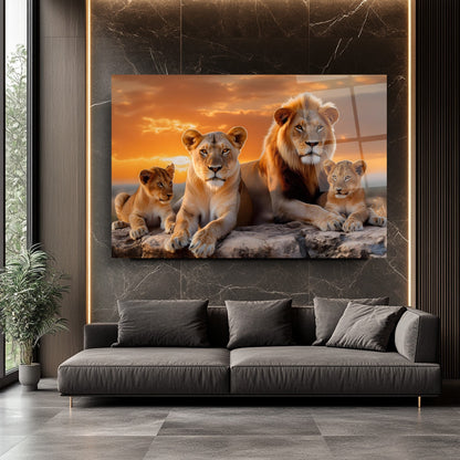 Aslan Ailesi Cam Tablo