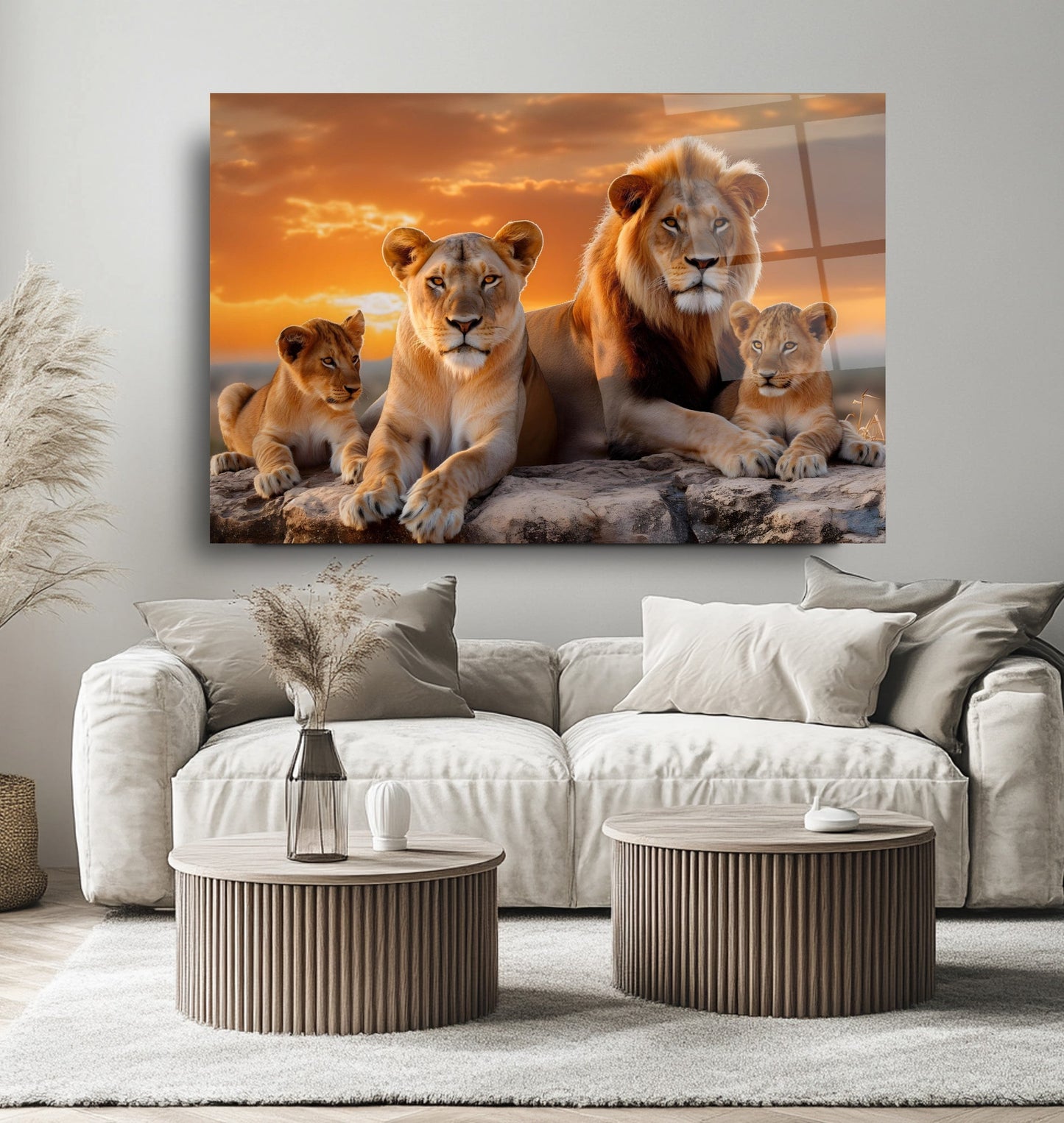 Aslan Ailesi Cam Tablo