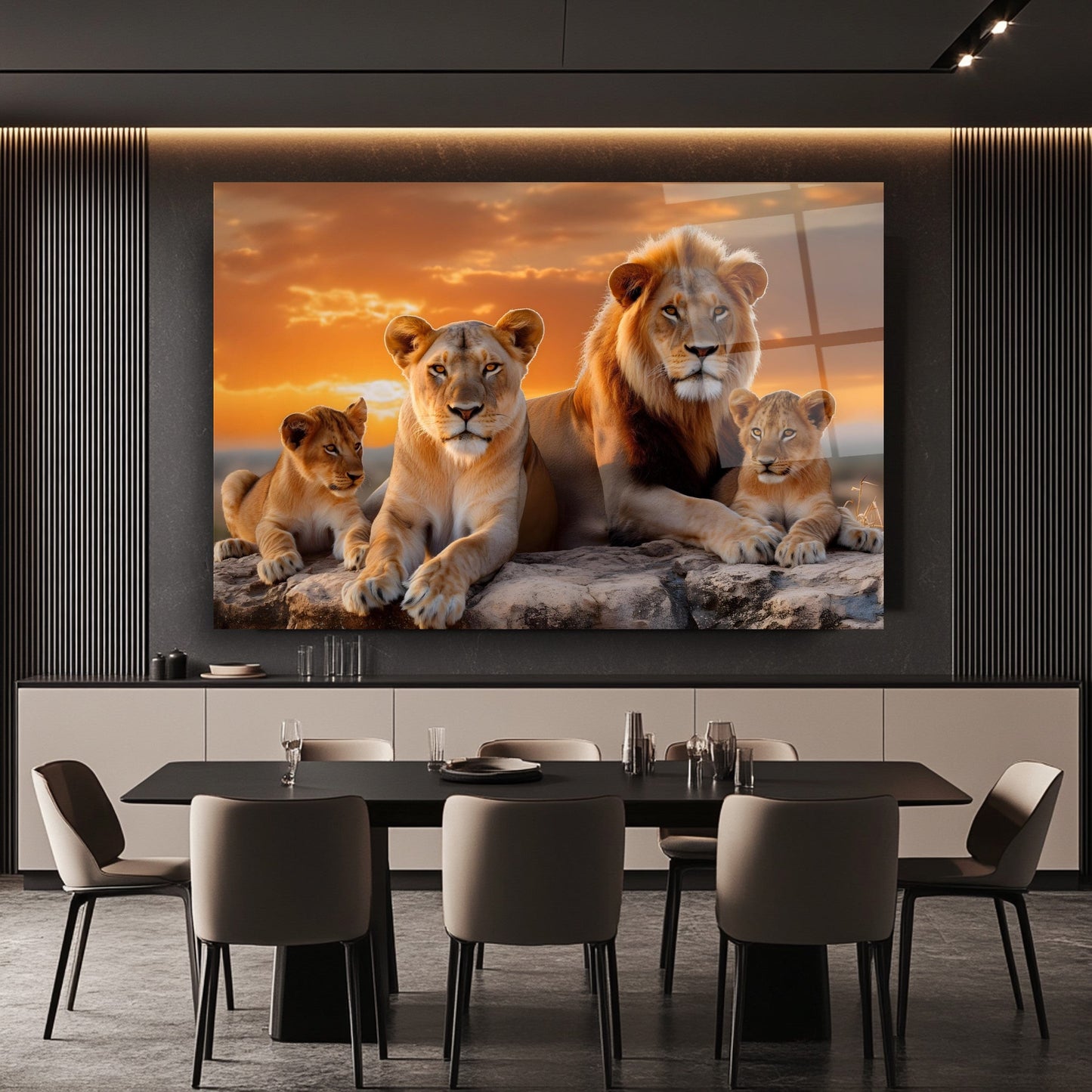 Aslan Ailesi Cam Tablo