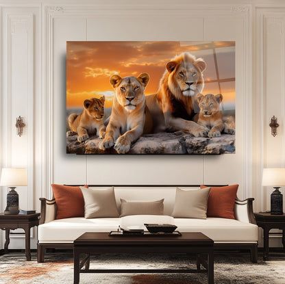 Aslan Ailesi Cam Tablo
