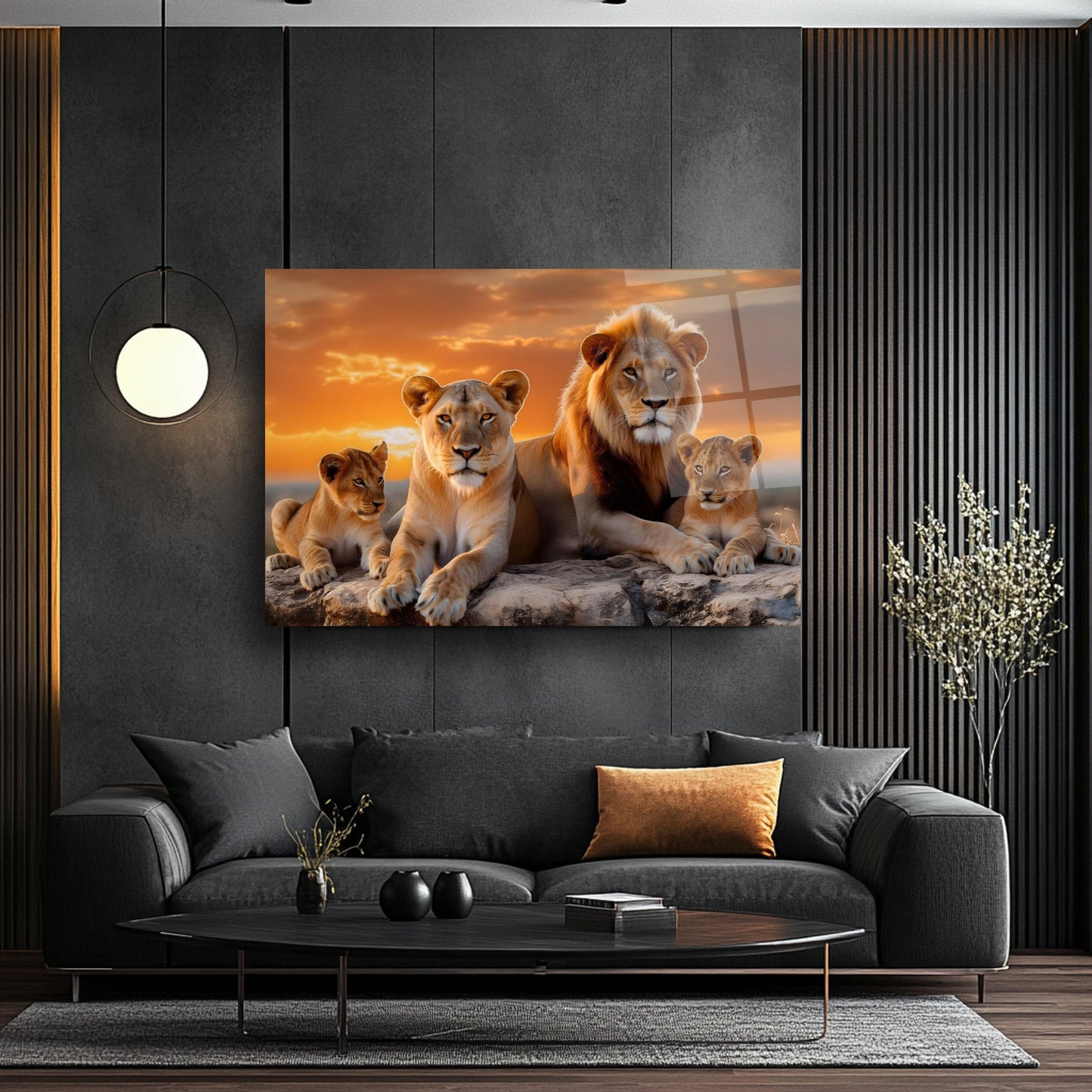 Aslan Ailesi Cam Tablo