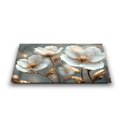 Beyaz Bahar Çiçekleri Cam Tablo