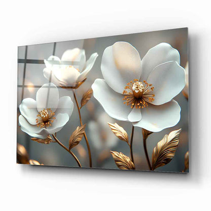 Beyaz Bahar Çiçekleri Cam Tablo