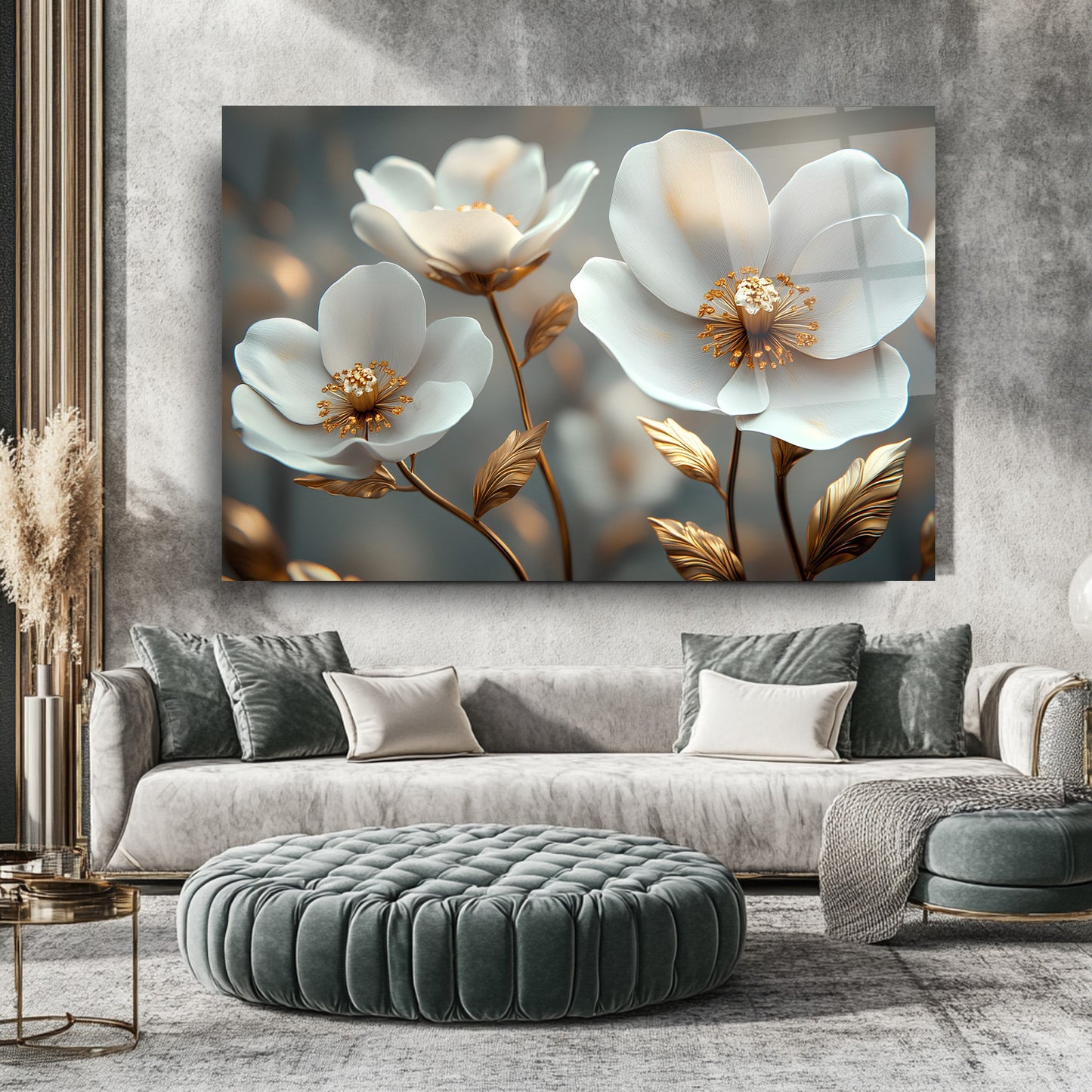 Beyaz Bahar Çiçekleri Cam Tablo