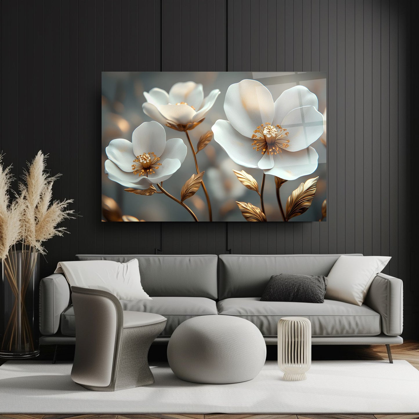 Beyaz Bahar Çiçekleri Cam Tablo