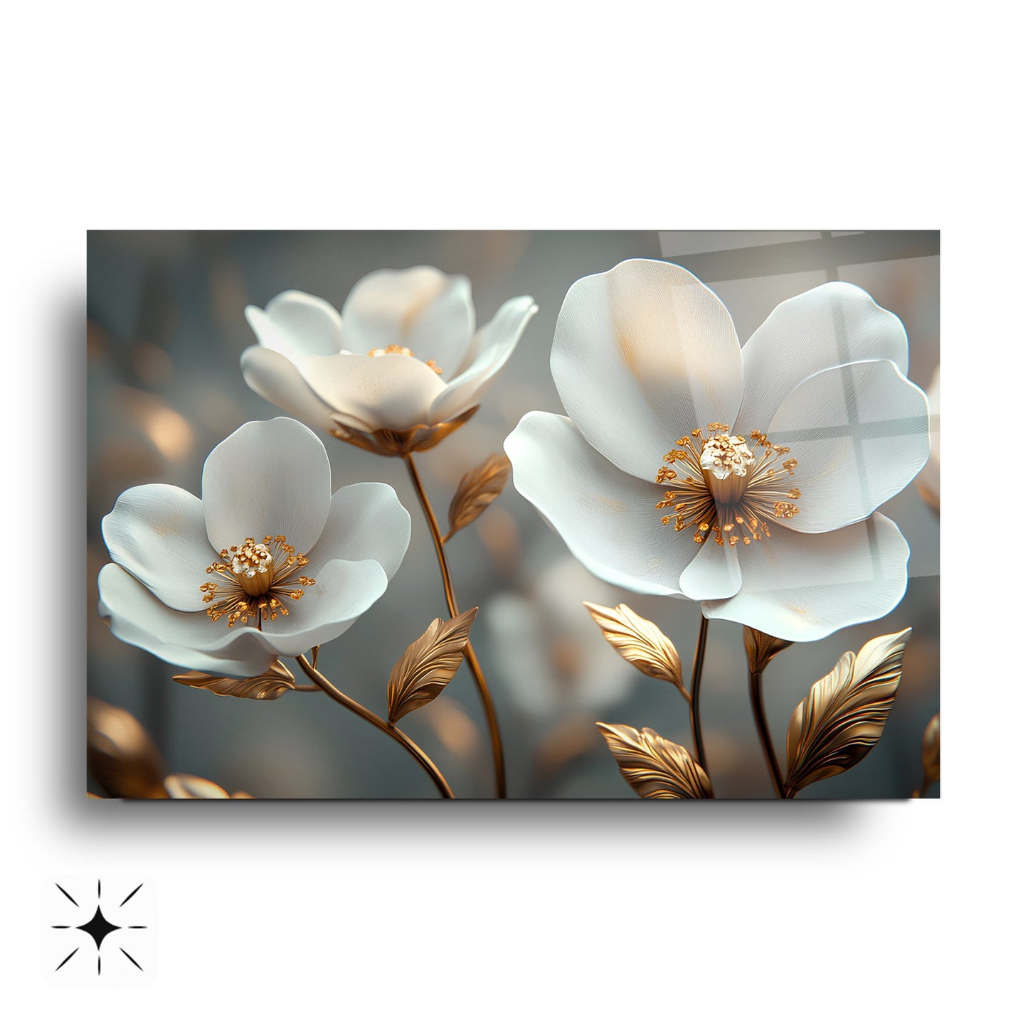 Beyaz Bahar Çiçekleri Cam Tablo