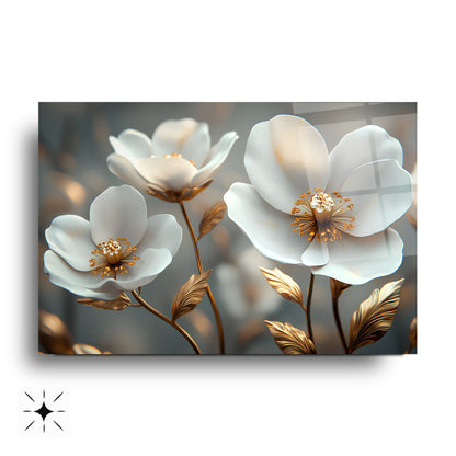 Beyaz Bahar Çiçekleri Cam Tablo