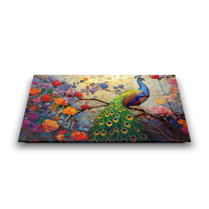 Çiçekli Tavus Kuşu Cam Tablo