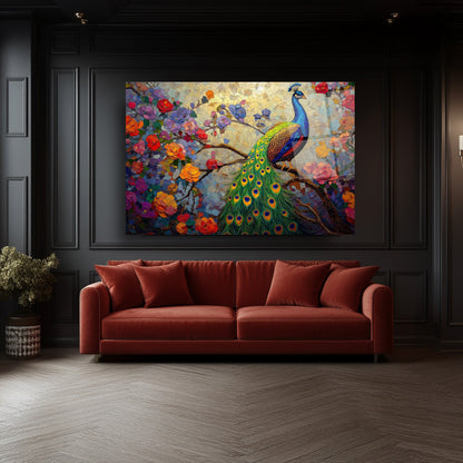 Çiçekli Tavus Kuşu Cam Tablo