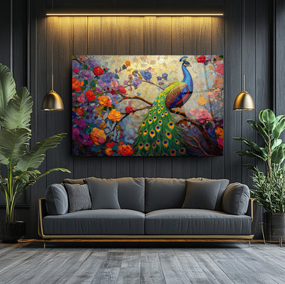 Çiçekli Tavus Kuşu Cam Tablo