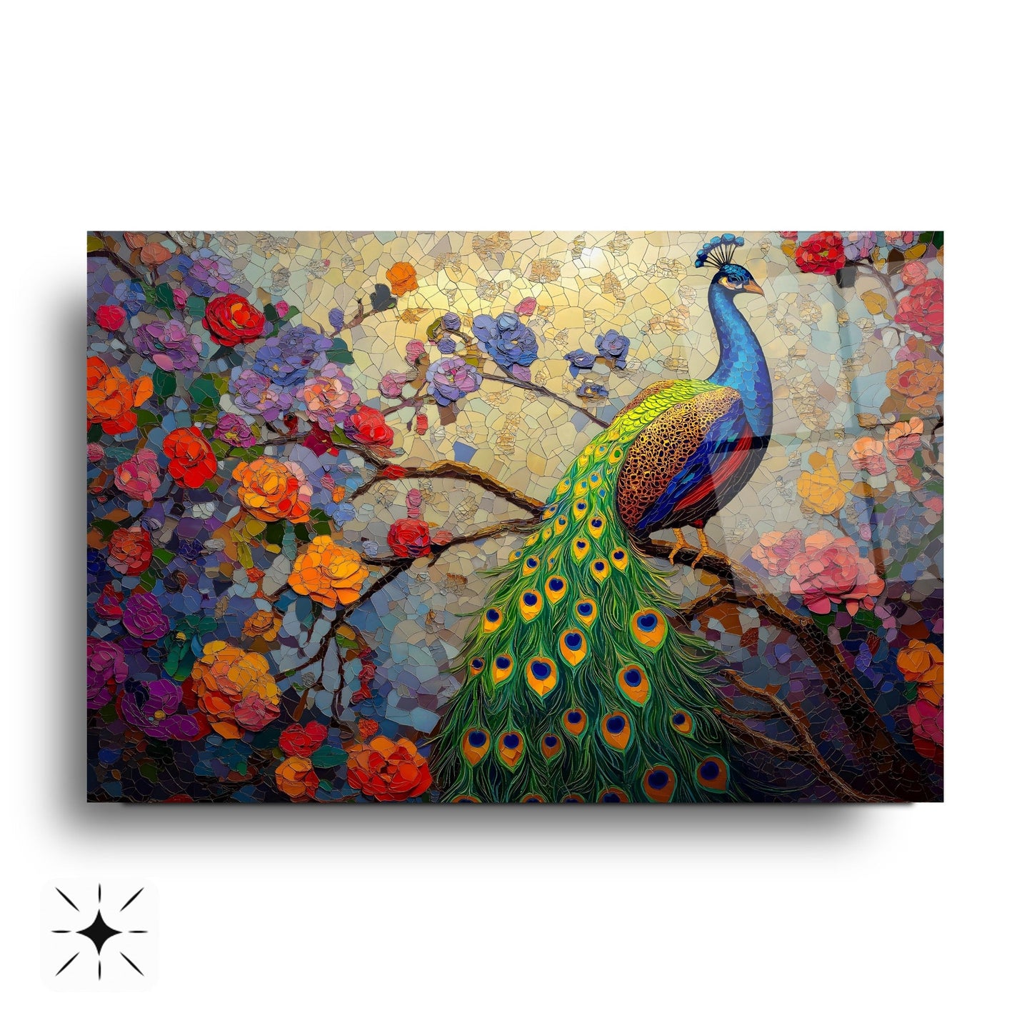 Çiçekli Tavus Kuşu Cam Tablo