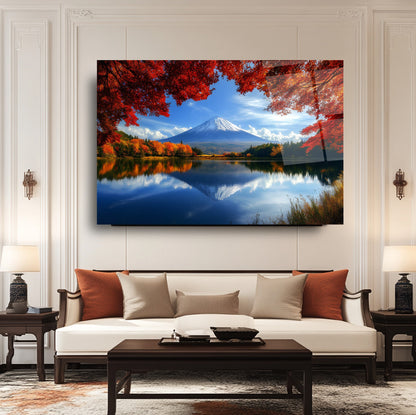 Fuji Dağı Manzarası Cam Tablo