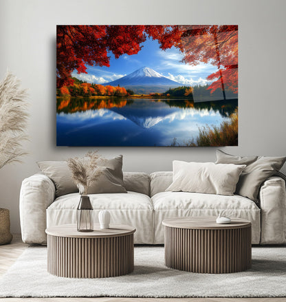 Fuji Dağı Manzarası Cam Tablo