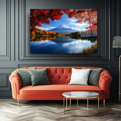 Fuji Dağı Manzarası Cam Tablo