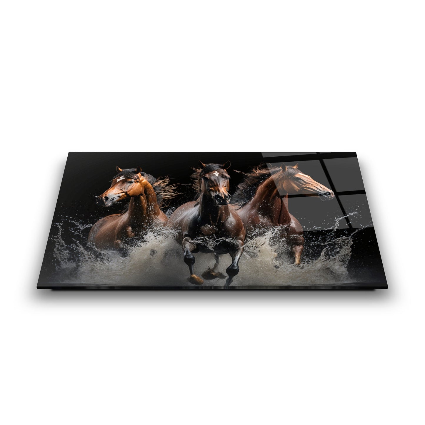 Suda Koşan Atlar Cam Tablo