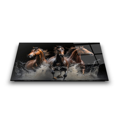Suda Koşan Atlar Cam Tablo