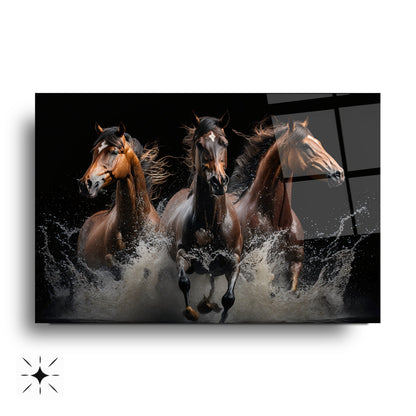 Suda Koşan Atlar Cam Tablo