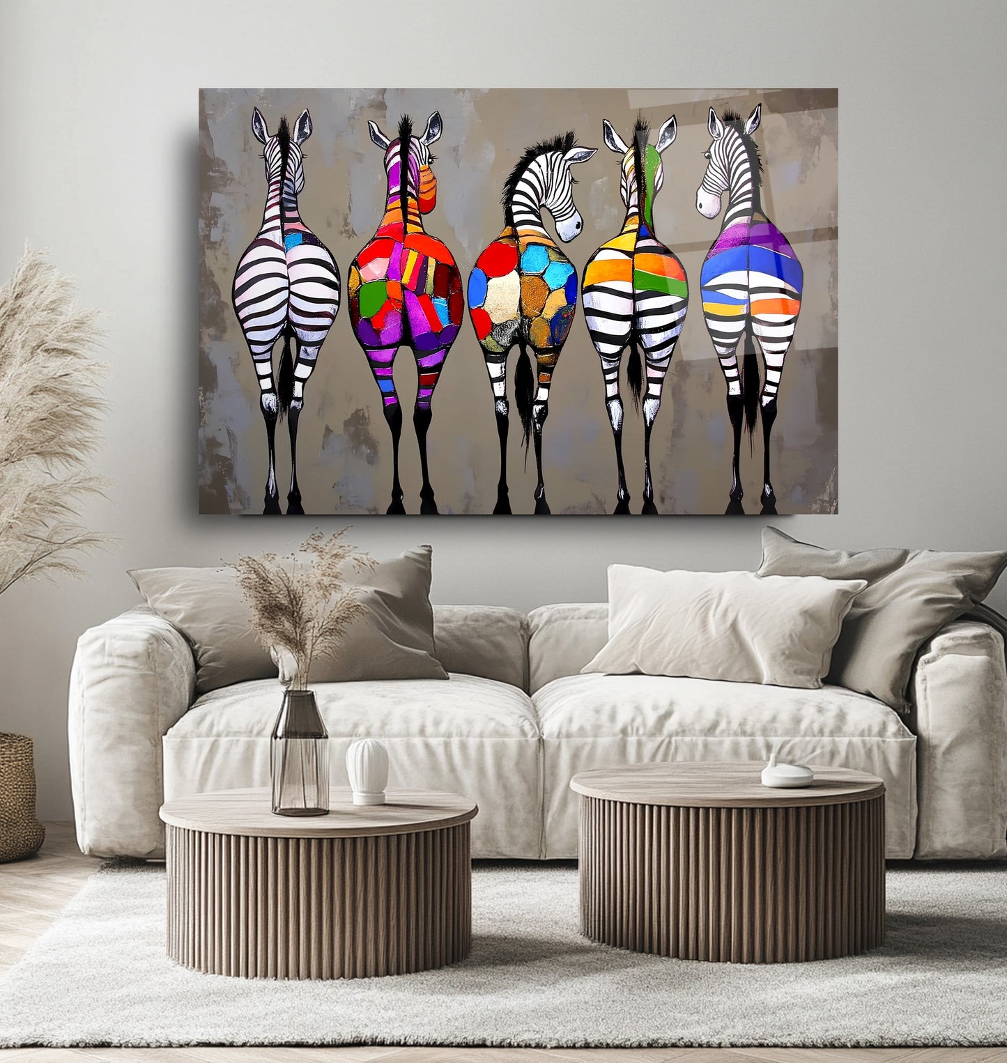 Renkli Zebralar Cam Tablo