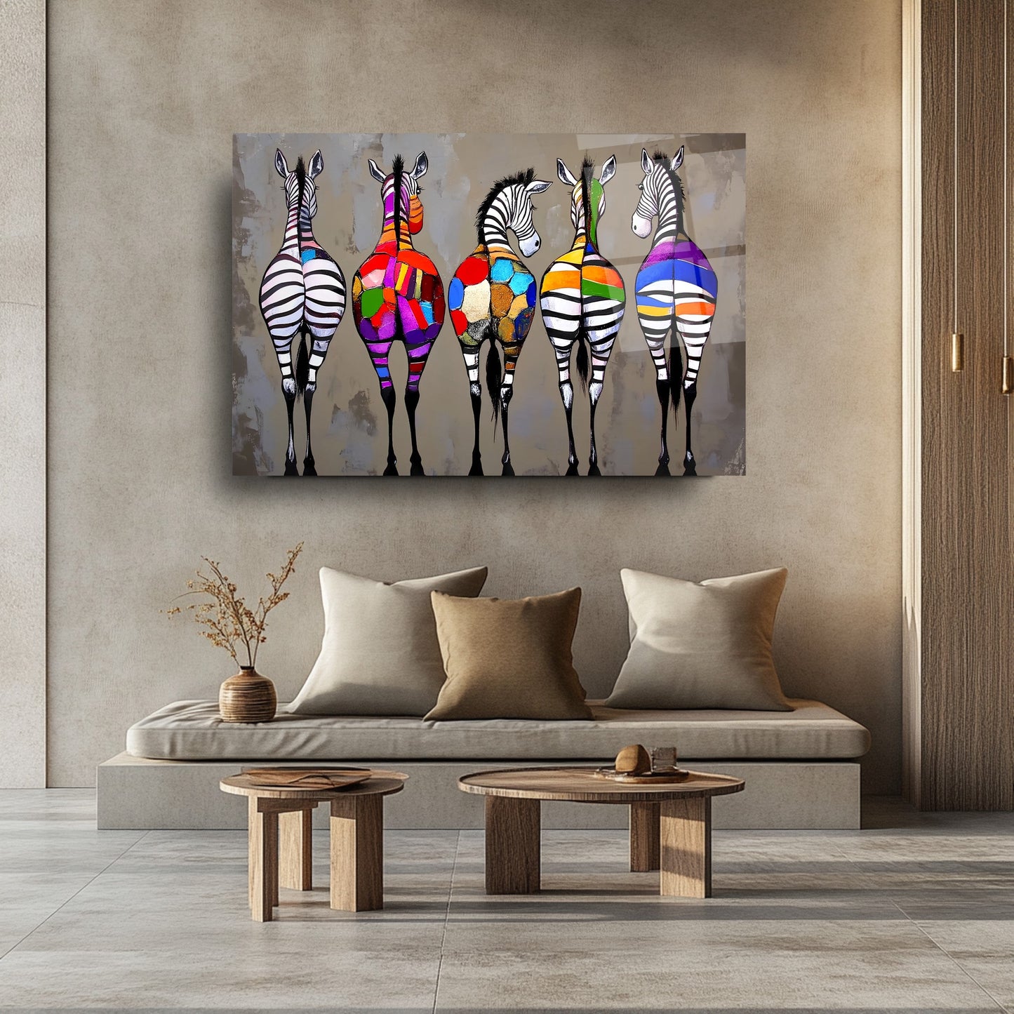 Renkli Zebralar Cam Tablo