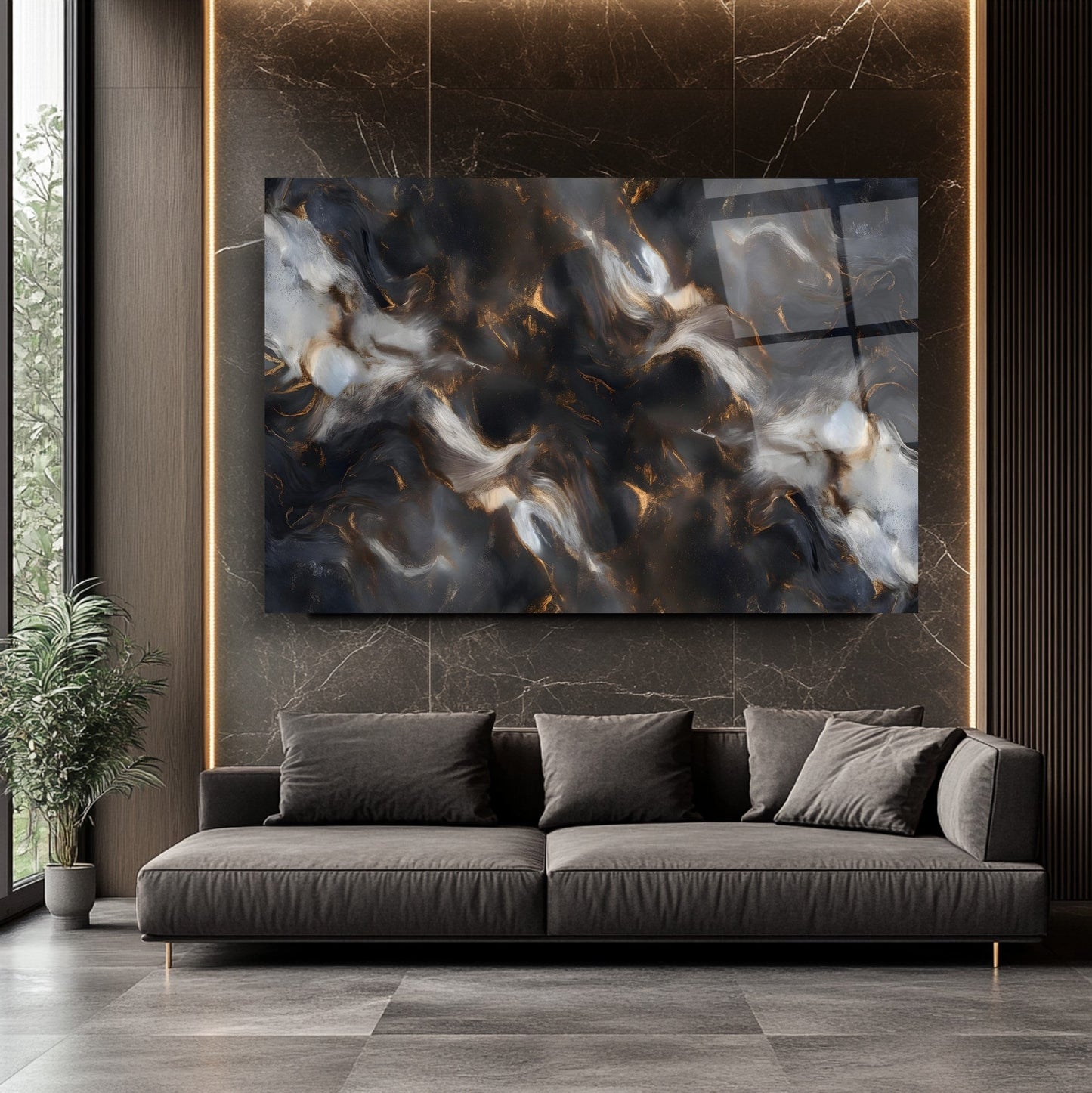 Dumanlı Soyut Cam Tablo