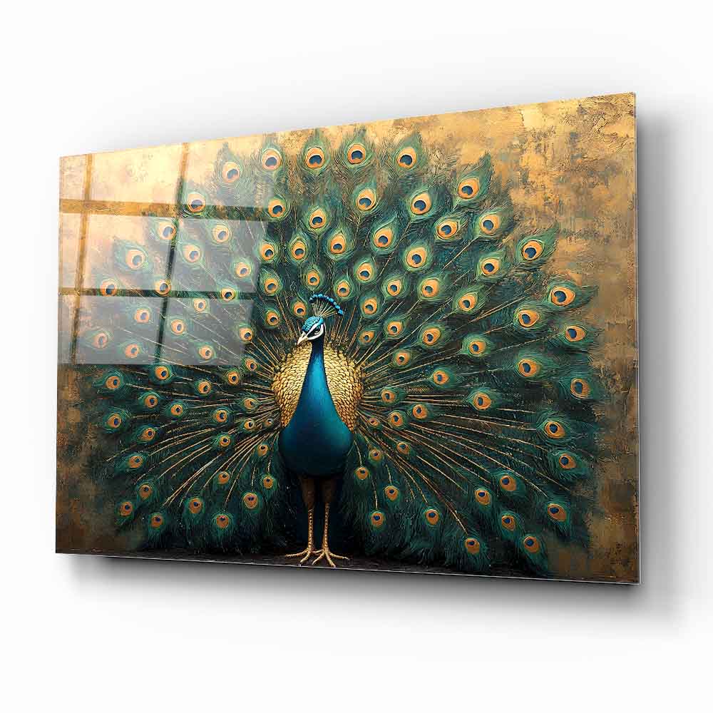 Gold Yeşil Tavus Kuşu Cam Tablo