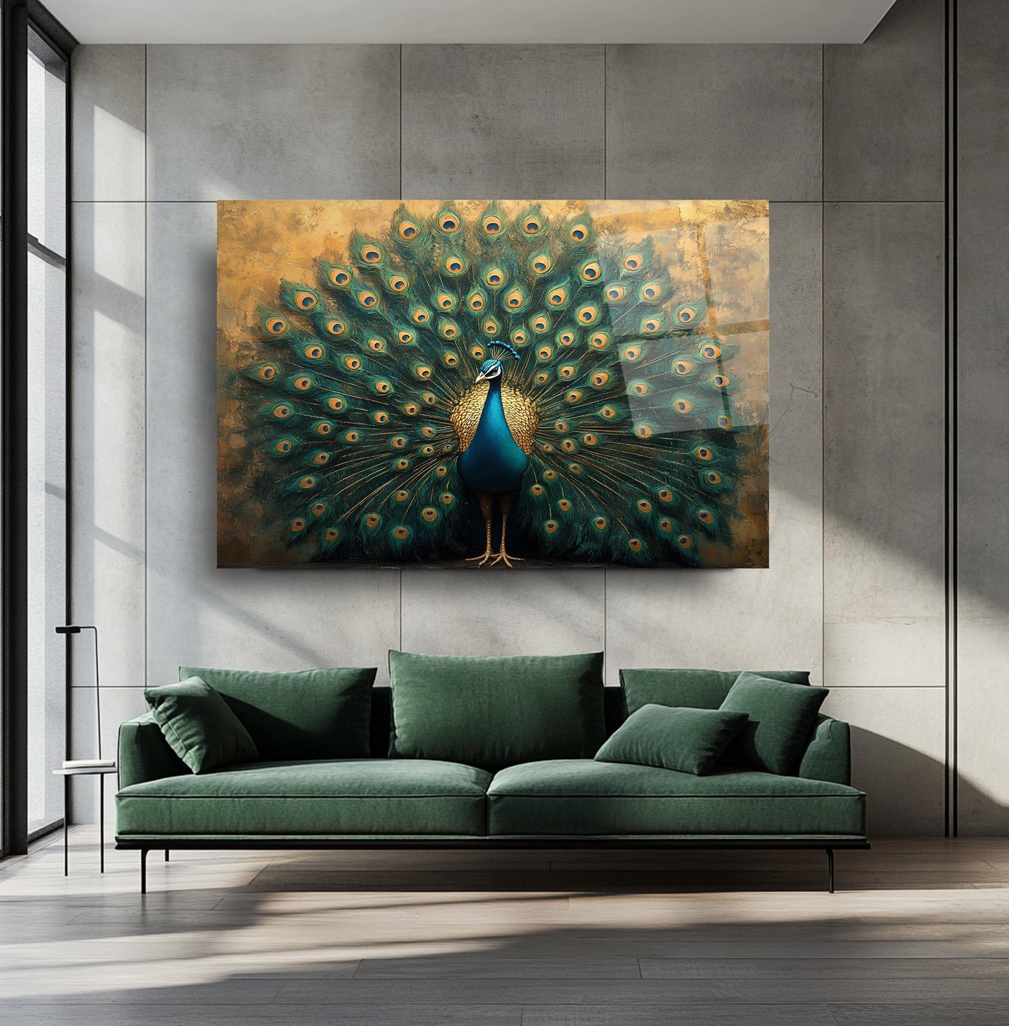 Gold Yeşil Tavus Kuşu Cam Tablo