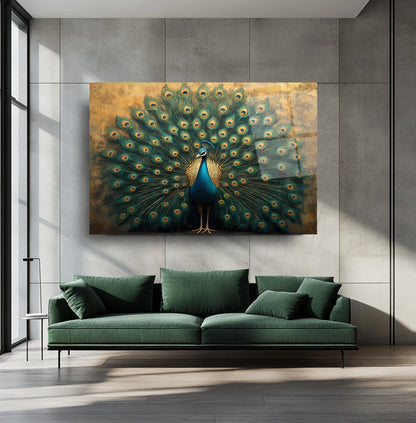 Gold Yeşil Tavus Kuşu Cam Tablo