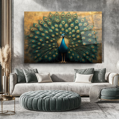 Gold Yeşil Tavus Kuşu Cam Tablo