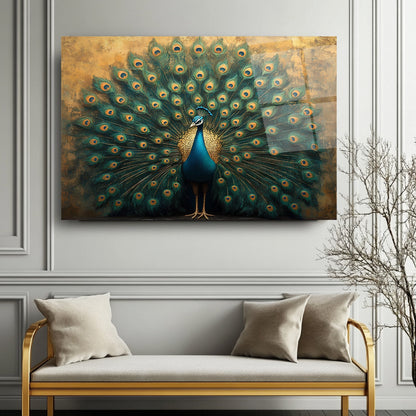 Gold Yeşil Tavus Kuşu Cam Tablo